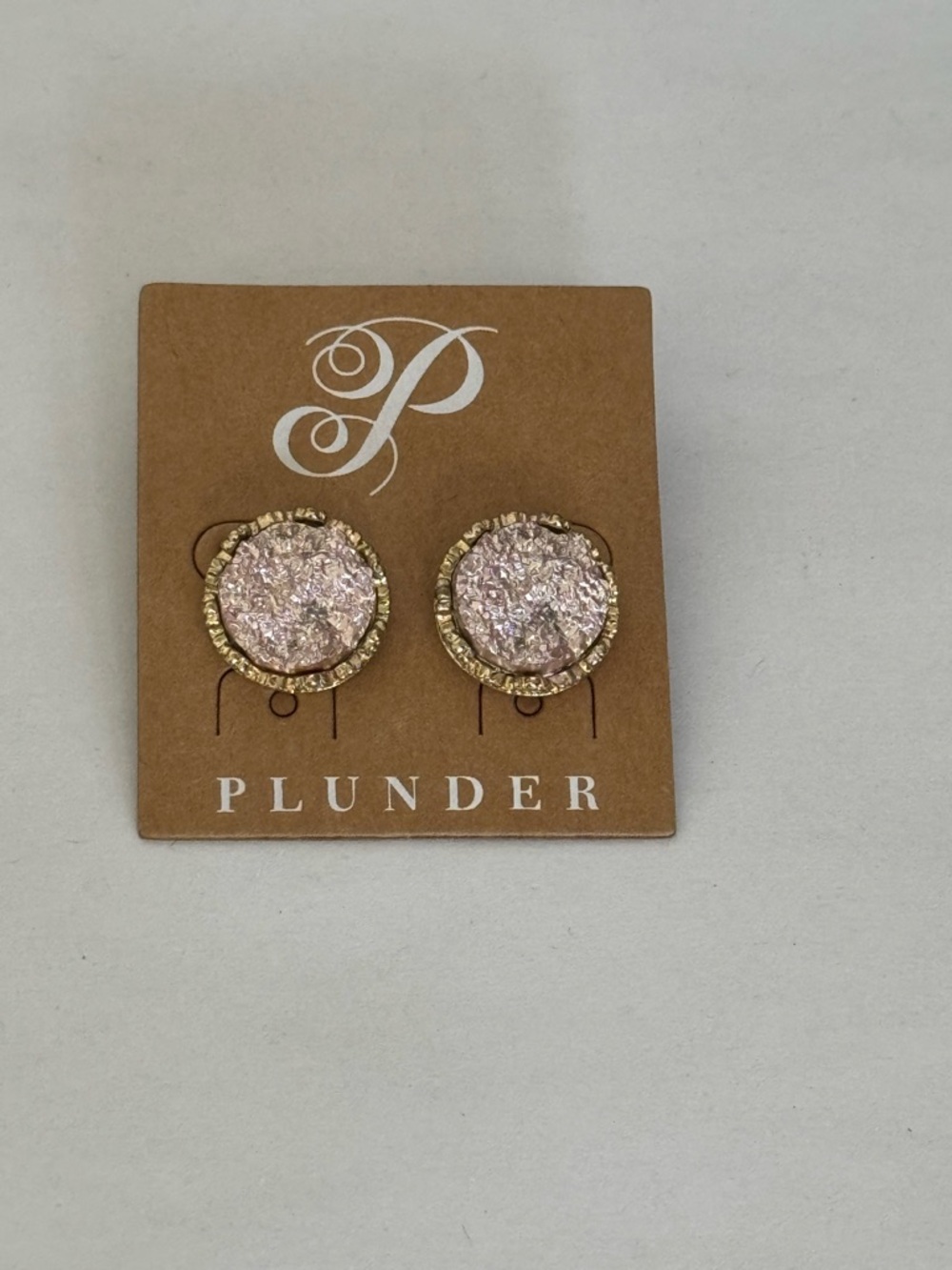 NWT Plunder “EVEE” Druzy Earrings Rose Gold Pink